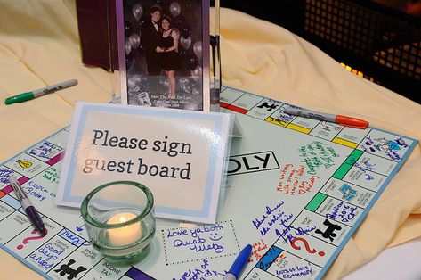 Totally Fun Wedding Reception Trends - Superior Celebrations Blog Retro Bowling Alley, Monopoly Theme, Board Game Wedding, Monopoly Party, Board Game Themes, Gamer Wedding, Board Game Party, Reception Games, Wedding Games For Guests