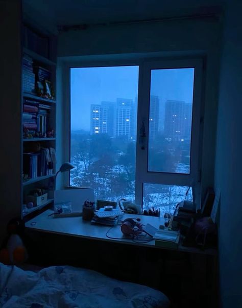 Dream Room Inspiration, Blue Rooms, Blue Hour, Window View, Night Aesthetic, City Aesthetic, Room Aesthetic, Cool Rooms, Pretty Places