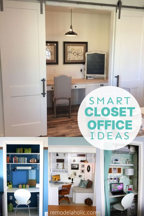 Closet To Office Conversion, Desk In A Closet, Office In A Closet, Closet Offices, Closet Turned Office, Small Home Office Desk, Multipurpose Office, Clever Closet, Closet Desk