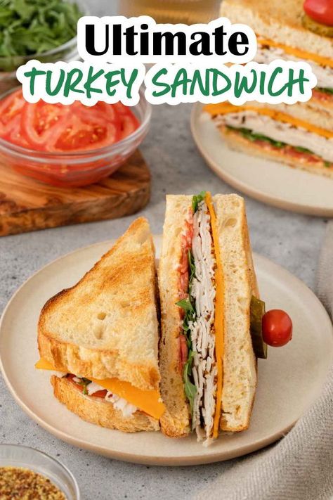 The Ultimate Turkey Sandwich recipe that upgrades a classic deli sandwich. Complete guide for making the best ever deli turkey sandwiches! When done right, a turkey sandwich proves simple doesn’t mean boring or bland. Turkey Sandwich Recipes Cold, Turkey Lunch Ideas, Deli Turkey Sandwich, Cold Turkey Sandwich, Turkey Sandwich Ideas, Turkey Melt Sandwich, Grilled Turkey Sandwich, Turkey And Cheese Sandwich, Turkey Sandwich Recipes