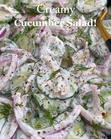 Cucumber Salad With Greek Yogurt, Greek Yogurt Dressing, Fresh Vibes, Salad Recipes Healthy Easy, Cucumber Salad Recipe, Healthy Greek Yogurt, Creamy Cucumber Salad, Full Recipes, Creamy Cucumbers