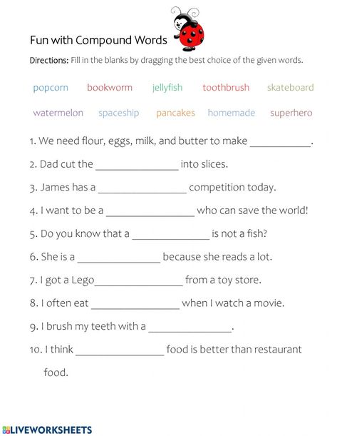 Adult Worksheets, Sentence Grammar, Compound Sentence, Sentence Building Worksheets, Compound Words Worksheets, English Grammar Test, Spelling Online, Advance English, English Grammar Rules