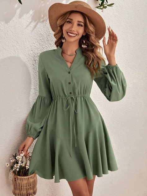 Dress Shirts For Women Casual Outfit, Asymmetrical Outfit, Mini Frock, Simple Frock Design, Long Sleeve Turtleneck Dress, Guys Eyebrows, Casual Frocks, Simple Frocks, Drawstring Dress