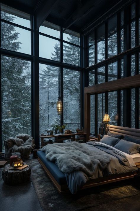 Cosy Modern Bedroom, Resort Bedroom, Monochromatic Minimalist, Scenery Mountain, Snowy House, Relaxing Pictures, Mansion Bedroom, 2024 Bedroom, Bedroom Nordic