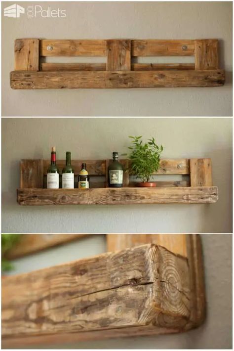 Pallet Rustic Shelf • 1001 Pallets Bar En Palette, Wooden Pallet Shelves, Repurposed Pallet Wood, Table Palette, Pallet Home Decor, Pallet Shelf, Shelf Decor Bedroom, Rustic Inspiration, Rustic Shelf