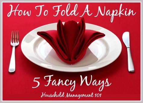 How to fold a napkin 5 fancy ways, with video instructions, for a beautiful holiday table for either Thanksgiving or Christmas {on Household Management 101} #NapkinFold #NapkinFolding #HolidayTableDecor Knives Aesthetic, Fold A Napkin, Knives Chau, Beautiful Napkin Folding, Fancy Napkin Folding, Creative Napkins, Christmas Tree Napkins, Dining Etiquette, Bunny Napkins