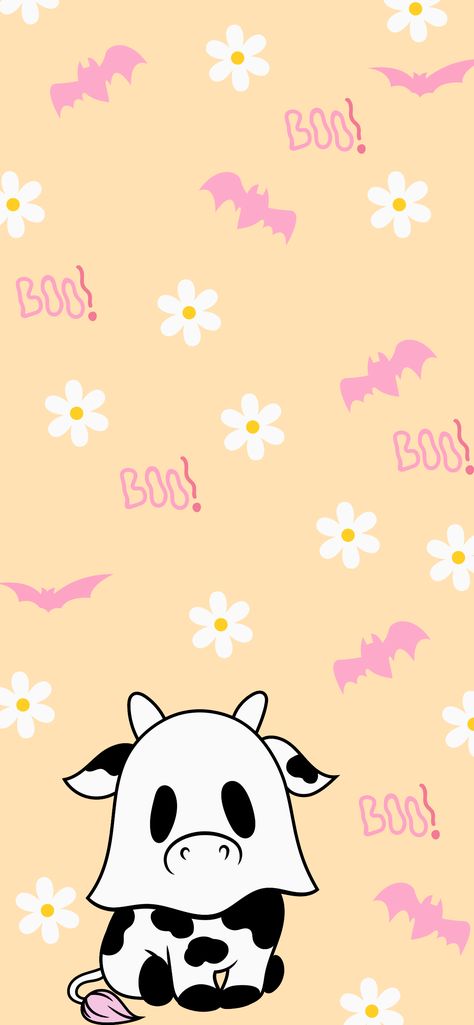 Spooky cow iphone wallpaper Cow Watch Wallpaper, Cute Cow Background Wallpapers, Pink Cow Aesthetic Wallpaper, Cow Wallpapers Aesthetic, Fall Cow Background, Cow Ghost Wallpaper, Spooky Cow Wallpaper, Western Spooky Wallpaper, Fall Cow Wallpaper