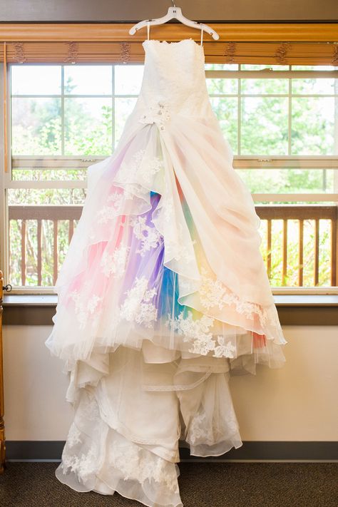 White And Rainbow Wedding Dress, Rainbow Wedding Dress Gowns, Pastel Rainbow Dress Women, Pastel Rainbow Wedding Dress, Fall Rainbow Wedding, Pokemon Wedding Dress, Kidcore Wedding, Muted Rainbow Wedding, Tie Dye Wedding Dress