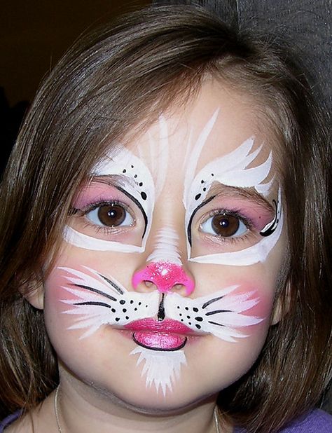 Cat Face Paint Halloween, Makeup Halloween Easy, Bunny Face Paint, Face Paint Halloween, Cat Face Paint, Kitty Face Paint, Animal Face Paintings, Paint Halloween, Bunny Makeup