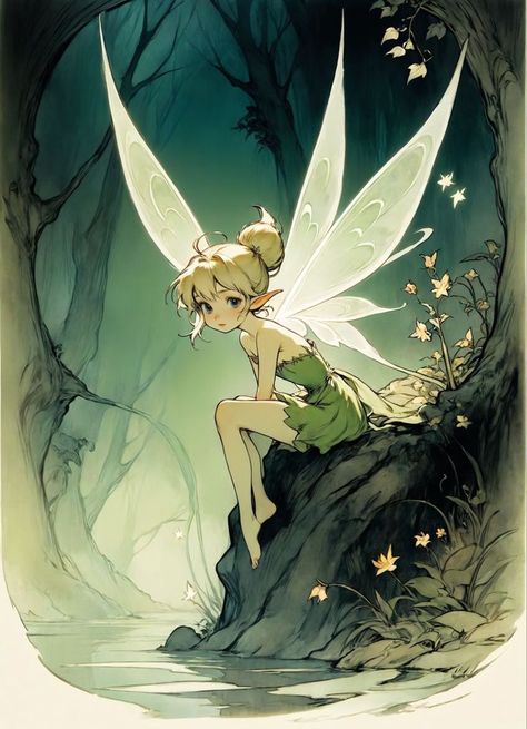 Fantasy fairy Tinkerbell Illustration Art, Fairy Illustration Character, Tinkerbell Art Illustrations, Anime Fairy Drawing, Tinkerbell Illustration, Tinkerbell Fanart, Tinkerbell Art, Tinkerbell Drawing, Simple Cute Hairstyles