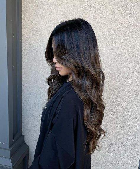 Dark Brown Hair Balayage, Black Hair Balayage, Dark Brunette Hair, Brown Hair Looks, Hair Inspiration Long, Brown Hair Inspo, Brunette Hair With Highlights, Balayage Hair Dark, Dark Hair With Highlights