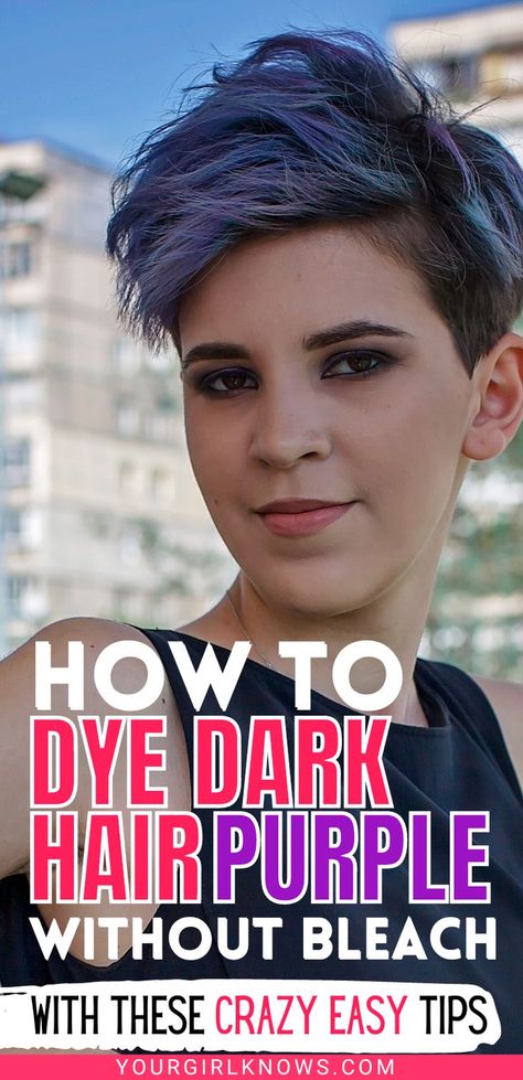 Want to dye your dark hair purple without bleach? You can do it with this easy tutorial. No need for harsh chemicals - this method uses natural ingredients that you probably already have in your kitchen. Let's get started! Purple Without Bleach, Dye Hair Purple, Dark Hair Purple, Dye Brown Hair, Dye Dark Hair, Bleach Brown Hair, Dye Black Hair, Drugstore Shampoo, Dyed Hair Purple