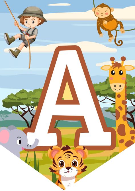 Printable Happy Birthday Safari Banner (Free Printable) - 24hourfamily.com Safari Letters Printable Animals, Printable Happy Birthday Banner Letters, Animal Themed Birthday Party Decorations, Safari Baby Letters, Safari Birthday Banner, Happy Birthday Banner Printable Free, Safari Banner, Safari Birthday Party Decorations, Safari Cupcakes