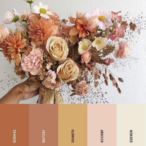 Creative Floral Arrangements, Orange And Pink Wedding, Earth Tone Wedding, Rusting Wedding, Moon Flowers, Wedding Color Pallet, Fall Wedding Color Palette, Pink Wedding Theme, Wedding Palette