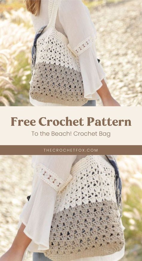 Craft this versatile lace crochet bag that's the perfect accessory for those looking for simple DIY beach bags. This easy crochet pattern is very sturdy and spacious perfect for storing all your essentials and more. | More free crochet patterns at thecrochetfox.com Crochet Boho Bag Pattern, Beach Bag Pattern, Crochet Tote Pattern, Crochet Boho Bag, Crochet Beach Bags, Free Crochet Bag, Crochet Backpack, Crochet Bag Pattern Free, Bag Pattern Free