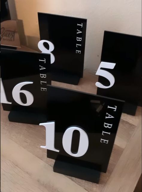 3d Table Numbers, Black Simple Wedding Decor, Black And White Table Numbers Wedding, Wedding Signage Black And White, Black And White Wedding Table Numbers, Modern Wedding Table Numbers, Modern Table Numbers Wedding, Monochrome Wedding Decor, Black And White Wedding Table Settings