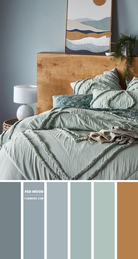 Dusty Blue and Seafoam Bedroom Colour Scheme | Cool Tone Bedroom Light Blue Rooms Bedroom, Seafoam Bedroom, Relaxing Bedroom Colors, Blue Bedroom Colors, Earth Tone Bedroom, Sage Bedroom, Light Blue Bedroom, Bedroom Color Combination, House Redo