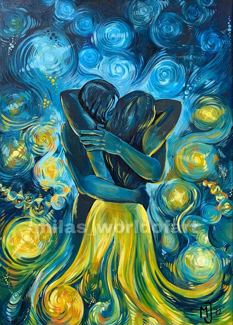 Acrylic, abstract painting on canvas :) Two Souls Painting, Canvas Composition Paintings, Art Based On Love, Power Art Theme, Soul Art Painting, Soul Ties Art Painting, Art That Represents Love, Drawings Representing Love, Hug Painting Abstract