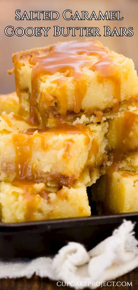 Gooey Butter Bars, Ooey Gooey Butter Cake, Gooey Cake, Gooey Bars, Gooey Butter, Gooey Butter Cake, Caramel Desserts, Caramel Bars, Butter Bars