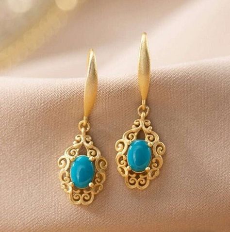 Antique Turquoise Jewelry, Turquoise Decor, Turquoise Earrings Dangle, 925 Silver Earrings, Fine Earrings, Engagement Jewelry, Gold Earrings Dangle, Gold Jewelry Fashion, Ear Jewelry