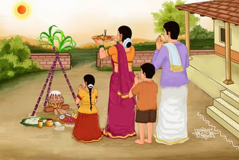 Pongal is a harvest festival observed in the southern part of India with great joy. It’s a 4-day long celebration observed by lighting bonfire, preparing Pongal food, worshipping cattle, and seeking blessings for a prosperous future. Pongal Drawing, Pongal Photos, Sankranti Rangoli Designs, Pongal Rangoli Design, Sankranthi Festival, Pongal Images, Indian Thanksgiving, Thai Pongal, Happy Pongal Wishes