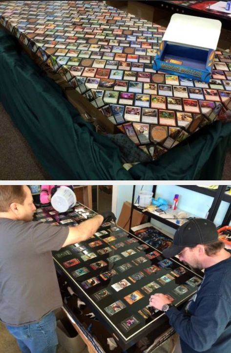 DIY: Magic the Gathering Floor Made with Thousands of Cards - Bell of Lost Souls Mtg Crafts Diy, Magic The Gathering Game Room, Magic The Gathering Table, Mtg Storage Ideas, Magic The Gathering Decor, Diy Magic The Gathering, Mtg Display, Mtg Storage, Mtg Card Storage