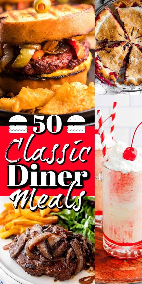 90s Meal Ideas, Best Homemade Meals, Really Good Dinner Ideas, Diner Lunch Specials, Diner Lunch Ideas, 1960s Dinner Recipes, Diner Style Recipes, Retro Recipes 1950s Dinners, American Meal Ideas