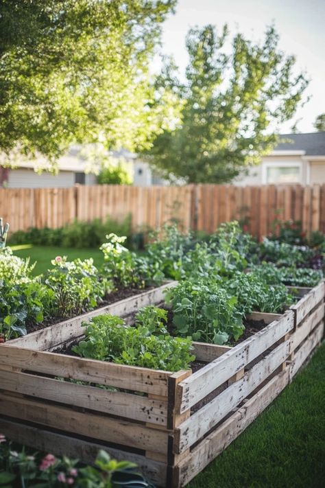 "Add rustic charm to your garden with a DIY Pallet Bed! 🛠️🌿 A great way to grow plants and vegetables in style. 🌿✨ #DIYGardenInspo #PalletUpcycle #GardenIdeas" Flower Bed Pallet Ideas, Diy Raised Garden Bed With Pallets, Diy Veg Planters, Pallet Flower Beds, Things To Make With Pallets, Pallet Garden Boxes, Wood Pallet Garden Ideas, Pallet Garden Fence, Pallet Garden Bed