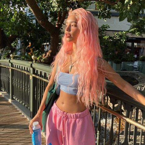 Princess Sab Zada on Instagram: “🌷” Pisces Beauty, Long Dyed Hair, Sabrina Zada, Princess Sab Zada, Curly Pink Hair, Sab Zada, Long Pink Hair, High Bun Hairstyles, Peach Hair