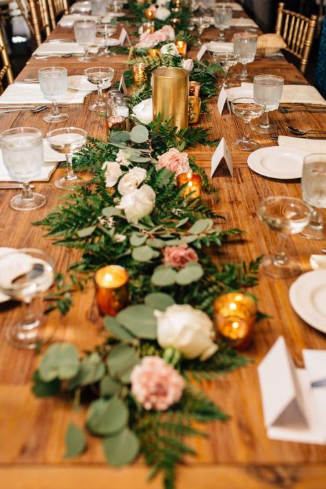 Long Table Wedding Centerpieces Simple Runners, Rose Table Arrangements, Loose Flowers On Table Wedding, Farm Table Floral Arrangements, Farm Table Scape Wedding, Floral Runner Wedding Long Tables, Wedding Runner Table, Farmhouse Table Centerpieces Wedding, King Table Wedding Centerpieces