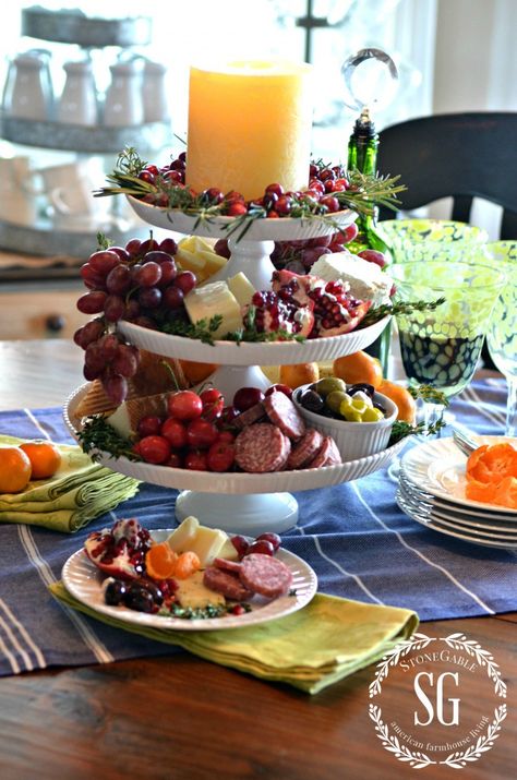 Vertical Cheese Board - This cheese board is so beautiful to look at and even better to nosh on. Tiered Server, Fruit And Veggies, Cheese Tasting, Tasting Party, Snacks Für Party, Great Appetizers, Cheese Platters, Cheese Plate, Entertaining Ideas