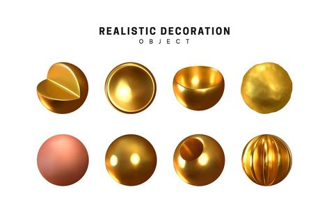 Gold geometric shapes 3d round spherical objects. metal balls design elements. Golden decorative element isolated on white background. Realistic vector illustration. Spherical Objects, Shapes 3d, Casual Art, Metal Ball, Basic Shapes, Gold Geometric, Gold Design, Art Object, Geometric Shapes