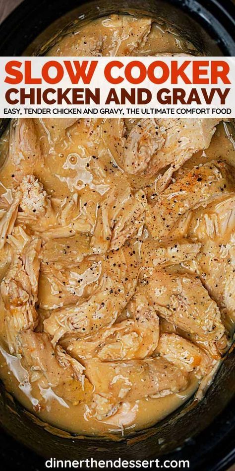 Slow Cooker Chicken And Gravy, Slow Cooker Chicken Breast, Chicken Breast Slow Cooker, Chicken And Gravy, Diner Recept, Crockpot Recipe, Crock Pot Chicken, Chicken Gravy, Crockpot Dishes