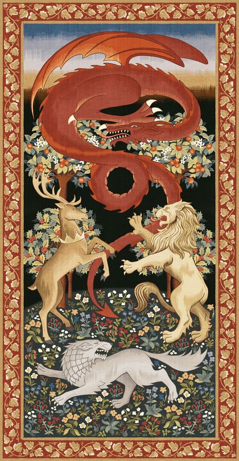 ArtStation - GoT:C - Anniversary Tapestry Dragon Infographic, Dragon Banner, Dragon Tapestry, Fourth Anniversary, Off To The Races, Illustrated Manuscript, Medieval Tapestry, Really Cool Drawings, Asoiaf Art