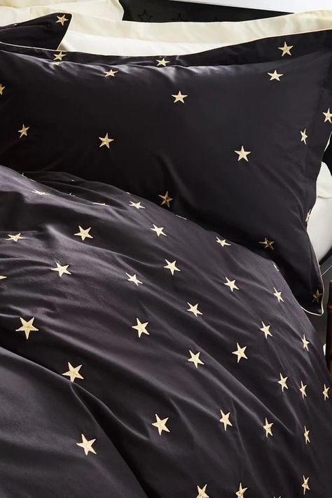 Black Falling Star Duvet Cover and Pillow Case Set Star Bedding, Star Bedroom, Scandi Decor, Falling Star, Rockett St George, Cotton Bedding Sets, Bed Linen Sets, Cozy Room, St George