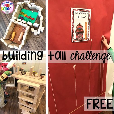 STEM farm barn building challenge freebie more fun farm math & science activities for my preschool, prek, and kindergarten kiddos. #farmtheme #preschool Farm Math Activities, Farm Unit Preschool, Block Center Preschool, Farm Math, Preschool Math Centers, Stem Activities Preschool, Building Challenge, Farm Theme Preschool, Blocks Preschool