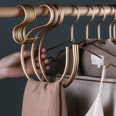 Metal Gold S Shaped Drying Hooks Multifunction S-shape Hook For Hanging Scarf Rack Clothes Bag Hanger Storage Closet Organizer - S-shaped Hooks - AliExpress Store Hangers, Scarf Rack, Rack Clothes, Hanger Storage, Storage Closet, Bag Hanger, Hanger Design, Rustic Home Design, Closet Organizer