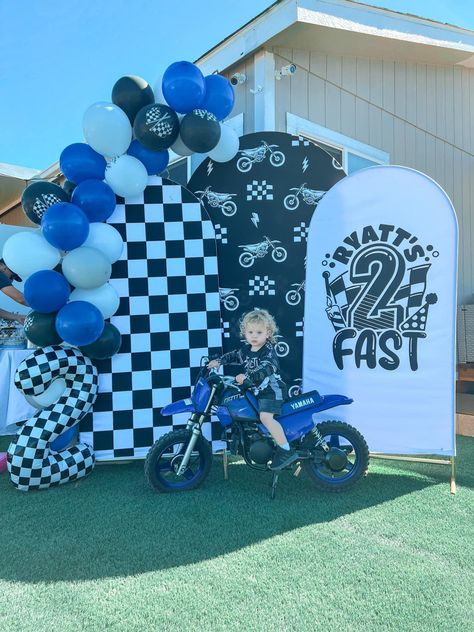 Motorcross Birthday Party Decor, Motorcycle 2nd Birthday Party, Dirt Bike Birthday Party Decorations, Biker Theme Party, Dirtbike Birthday Party, 2nd Birthday Theme, Motocross Birthday Party, Motorcycle Birthday Parties, 3rd Birthday Party For Boy