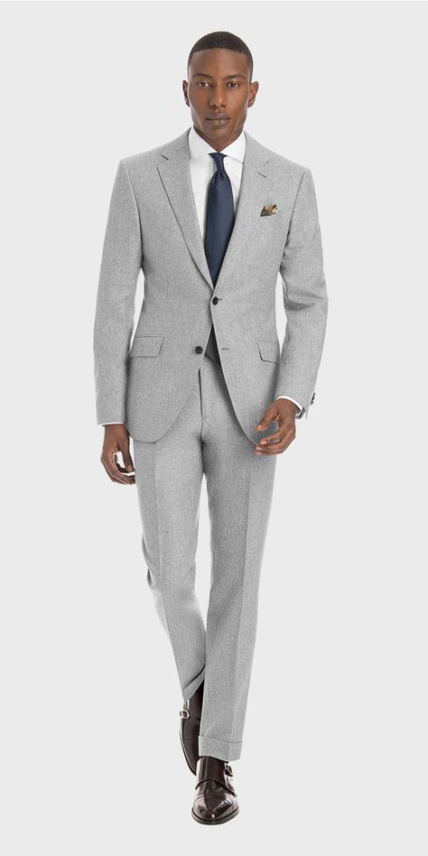 Suit Color Combinations, Fitted Suits, Grey Mens Suit, Light Grey Suit, Suit Guide, Grey Suit Men, Light Grey Suits, Flannel Suit, Style Masculin