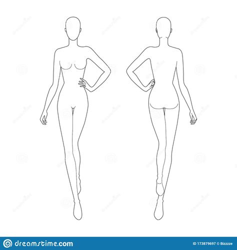 Fashion template 9 head for technical drawing.. Illustration about pose, front, mannequin, female, figure, hand, design, nude, person, lady, form, posing, isolated, collection - 173879697 Female Croquis, Croquis Fashion, Fashion Template, Sketch Template, Model Sketch, Fashion Templates, Body Pose Drawing, Body Form, Fashion Figures