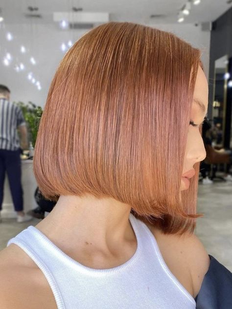 Apricot Red Hair Color Apricot Red Hair Color, Apricot Red Hair, Peachy Copper Hair, Apricot Hair Color, Red Hair Bob, Copper Bob, Apricot Hair, Silvery Blonde, Trendy Hair Color Ideas