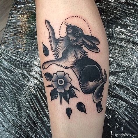 by @scottmove // #blxckink #blackwork #dotwork #linework #traditional #black… Traditional Tattoo Rabbit, Black Rabbit Tattoo, Hase Tattoos, White Rabbit Tattoo, Black And White Rabbit, Rabbit Tattoo, Kunst Tattoos, Bunny Tattoos, Illustration Tattoo