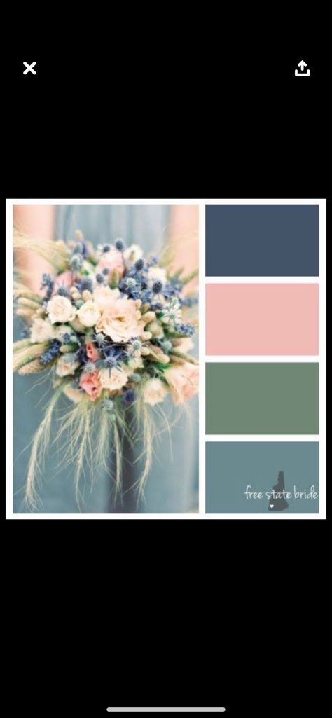 Our colour scheme. Sage Green, dusky pink, electric pink, inky blue & slate blue Blue Sage And Pink Wedding, Sage Green Blush And Blue Wedding, Pink Blue Sage Wedding, Sage Blue Pink Color Palette, Blue Gold Pink Color Palette, Sage Green Blue Pink Color Palette, Slate Blue And Pink Wedding, Pink Blue Green Wedding Colour Palettes, Blue Pink Green Wedding Colors