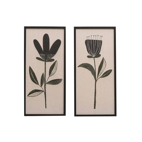 Black & Cream Flowers Wood Framed Textured Wall Décor Set | Michaels Colorful Canvas Paintings, Paper Wall Decor, Bohemian Eclectic, Rustic Wood Frame, Botanical Decor, Hanging Mobile, Creative Co Op, Hanging Decorations, Wall Decor Set