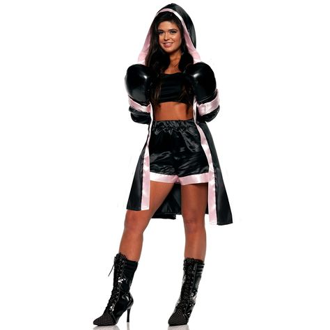 Boxing Outfit For Women, Boxer Halloween, Boxer Costume, Boxing Halloween Costume, Boxing Clothes, Stylish Crop Top, Unique Costumes, Satin Shorts, Costume Themes