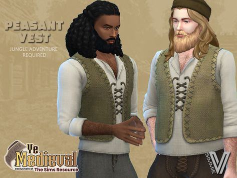 Medieval Clothing Male Peasant, Peasant Clothes Male, Sims 4 Medieval Cc Male, Medieval Vest, Medieval Jacket, Sims 4 Medieval, Medieval Peasant, Medieval Outfit, Sims 4 Decades Challenge