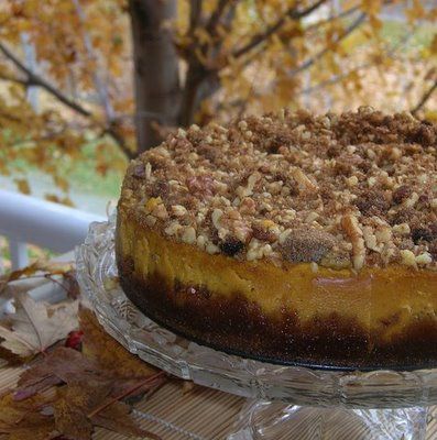 more than burnt toast: Pumpkin Cheesecake with Walnut Topping Pumpkin Pecan Cheesecake, Farm To Table Recipes, Walnut Topping, Mizithra Cheese, Savory Cheesecake, Pecan Cheesecake, Pumpkin Cheesecake Recipes, Burnt Toast, Fruit Toppings