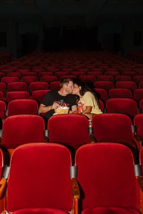 Movie Theater Engagement Photoshoot, Couple In Movie Theater, Cinema Engagement Photos, Movie Theatre Couple Pics, Movie Theatre Engagement Photos, Movie Theater Aesthetic Couple, Movie Theater Couple Pictures, Movie Theater Couple, Movie Theater Engagement Photos