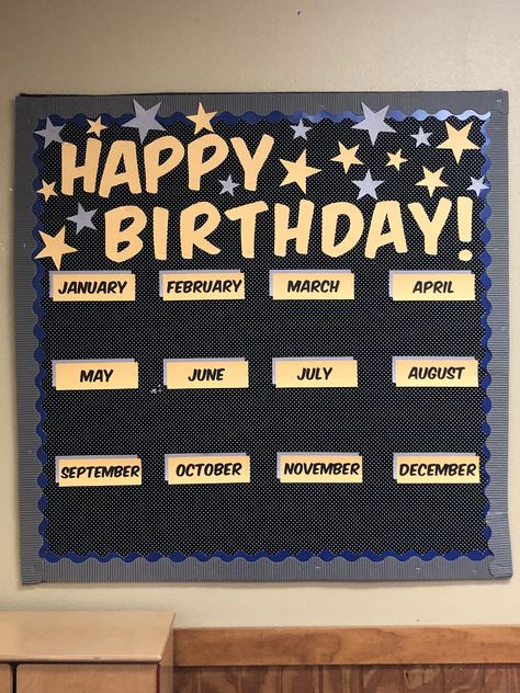 Birthday Charts For High School, Birthday Chart Ideas For Office, Happy Birthday Corner For Classroom, Happy Birthday Chart Ideas, Cute School Board Ideas, Birthday Board Ideas For Classroom, Birthdays Charts Classroom, Birthdays Board Classroom, Star Birthday Board Classroom