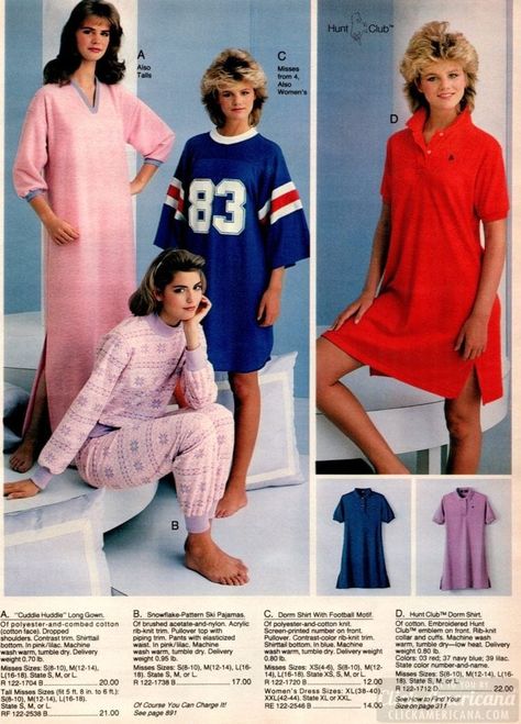 Goodnight, gals! See some '80s pajamas, old-fashioned flannel nightgowns & other sleepwear for women - Click Americana Cool Pajamas Women, 80s Pajamas Vintage, 80s Pijama, 80s Pajamas Aesthetic, 80s Sleepwear, 80s Pjs, Pajama Outfit Ideas, 80s Pajamas, Heathers Outfit